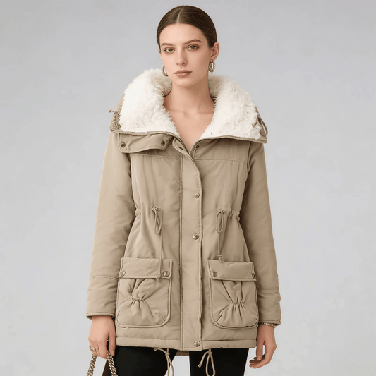 Parka Feminina Forrada com Pelúcia e Gola Alta