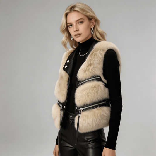 Colete Feminino em Pelo com Courino