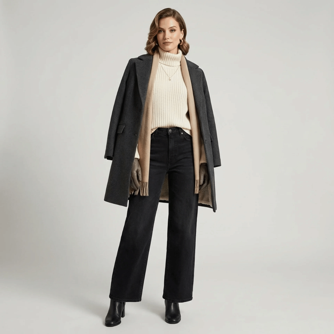 Calça Jeans Wide Leg Feminina Peluciada + Meia Térmica