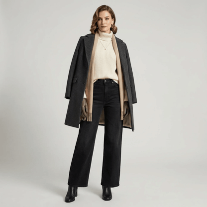 Calça Jeans Wide Leg Feminina Peluciada + Meia Térmica