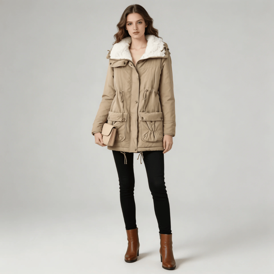 Parka Feminina Forrada com Pelúcia e Gola Alta