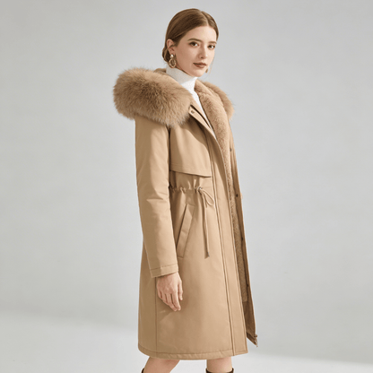 Trench Coat Feminino com Pelúcia e Capuz